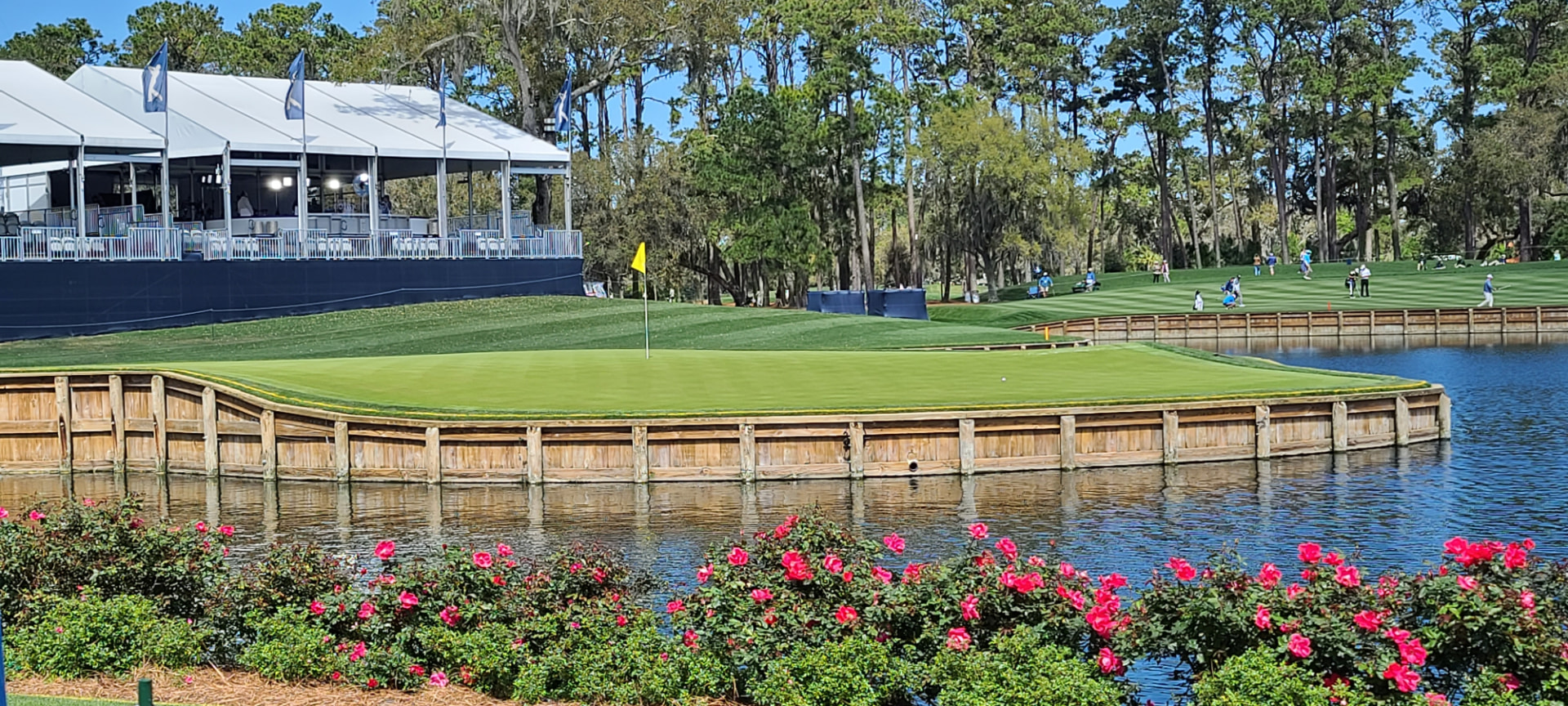The island green 17th hole at TPC Sawgrass in Ponte Vedra Beach